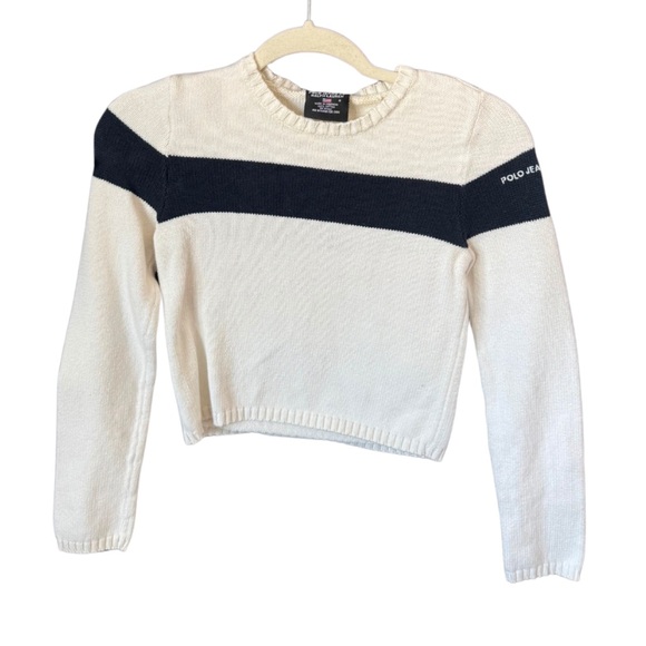 Polo Ralph Lauren Sweaters - Vintage polo Ralph Lauren striped crop sweater 90s-Y2K style white size small